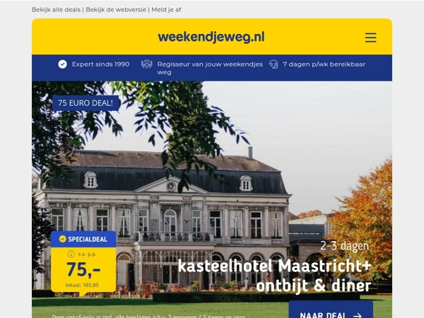 4*-Kasteelhotel Maastricht + ontbijt & diner v.a. 75 | Luxe Citytrip Sevilla + ontbijt v.a. 279 p.p.!