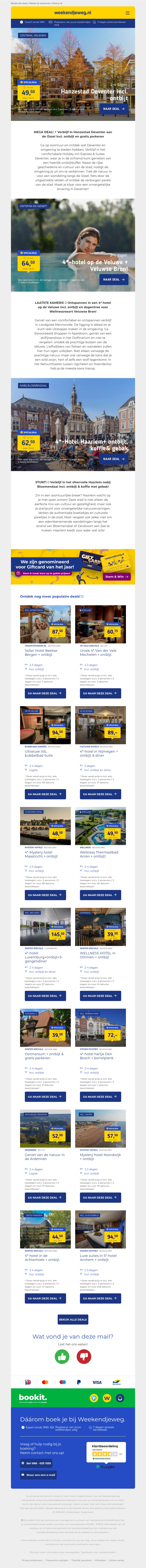 π Begin de week goed met deze deals! π Deventer + ontbijt & gratis parkeren v.a. 49,50 p.p. | 4*-hotel Veluwe + ontbijt & entree wellness v.a. 64,50 p.p. | 4*-hotel Haarlem + ontbijt & koffie met gebak v.a. 62,50 p.p. π Begin de week goed met deze deals! π Deventer + ontbijt & gratis parkeren v.a. 49,50 p.p. | 4*-hotel Veluwe + ontbijt & entree wellness v.a. 64,50 p.p. | 4*-hotel Haarlem + ontbijt & koffie met gebak v.a. 62,50 p.p.