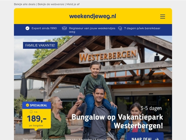 3x Familie Deals Uitgelicht! 💙 Vakantiepark Westerbergen v.a. 189,- 🏡 | Hotel De Bonte Wever v.a. 179,- p.p. 👙 | Familievakantie Pieterburen v.a. 98,95! 🌊