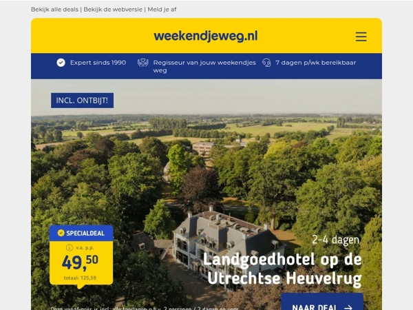 Landgoedhotel Utrechtse Heuvelrug + ontbijt v.a. 49,50 | Luxe 4*-hotel Valkenburg + wilddiner v.a. 75 p.p.! 😱