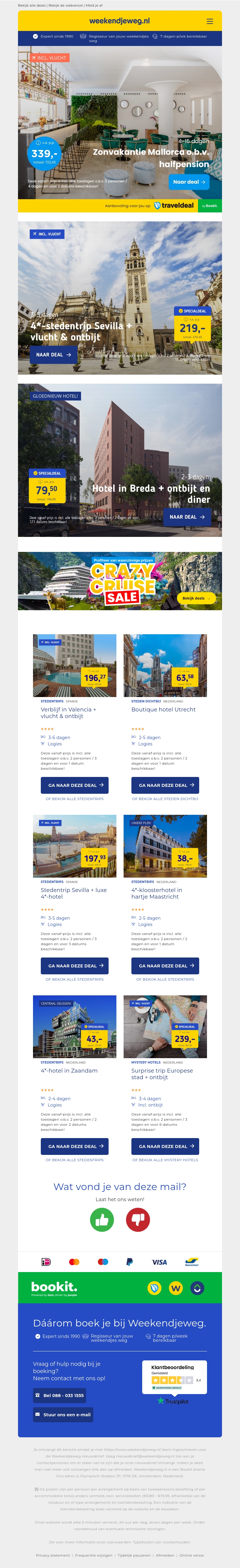 Zonvakantie Mallorca o.b.v. halfpension v.a. €339 per persoon | 4*-stedentrip Sevilla + vlucht & ontbijt v.a. €219 per persoon & nog veel meer Zonvakantie Mallorca o.b.v. halfpension v.a. €339 per persoon | 4*-stedentrip Sevilla + vlucht & ontbijt v.a. €219 per persoon & nog veel meer