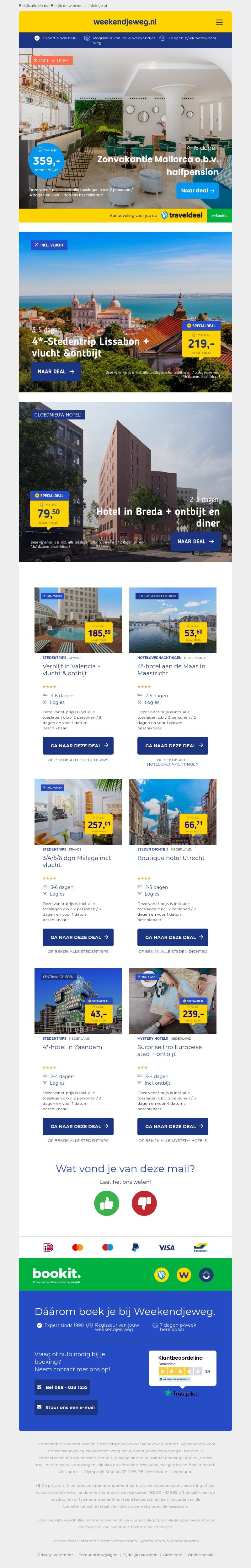 Zonvakantie Mallorca o.b.v. halfpension v.a. €359 per persoon | 4*-Stedentrip Lissabon + vlucht &ontbijt v.a. €219 per persoon & nog veel meer Zonvakantie Mallorca o.b.v. halfpension v.a. €359 per persoon | 4*-Stedentrip Lissabon + vlucht &ontbijt v.a. €219 per persoon & nog veel meer