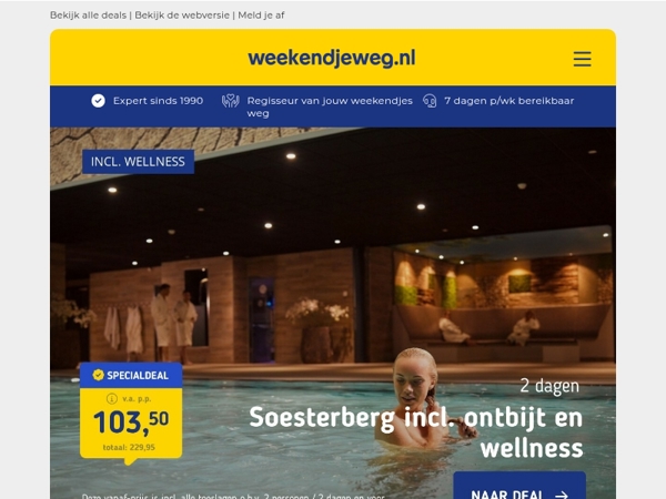 Mega Wellness Deal! 💆‍♀️ Entree Soesterberg + hotel + ontbijt v.a. 103,50 | ☀️ 3 dgn Parijs + citytour + rondvaart v.a. 139 p.p.!