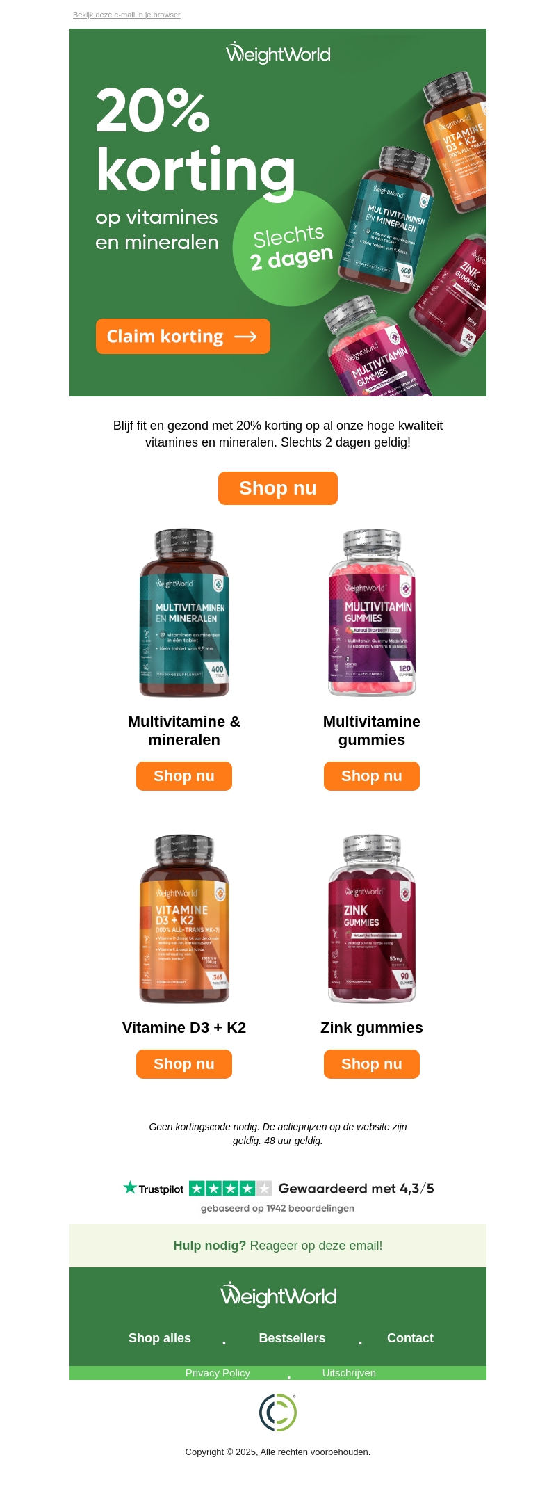 Scoor nu -20% op vitamines en mineralen Scoor nu -20% op vitamines en mineralen