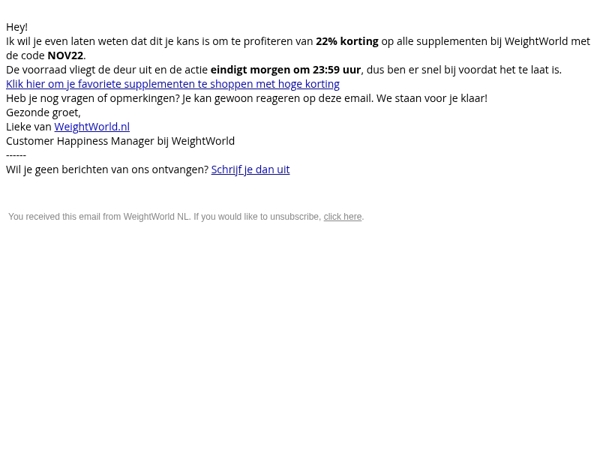 22% korting op alles bij WeightWorld