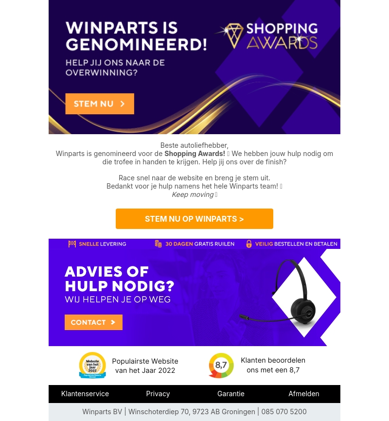 Stem op Winparts voor de Shopping Awards! 💜 Stem op Winparts voor de Shopping Awards! 💜