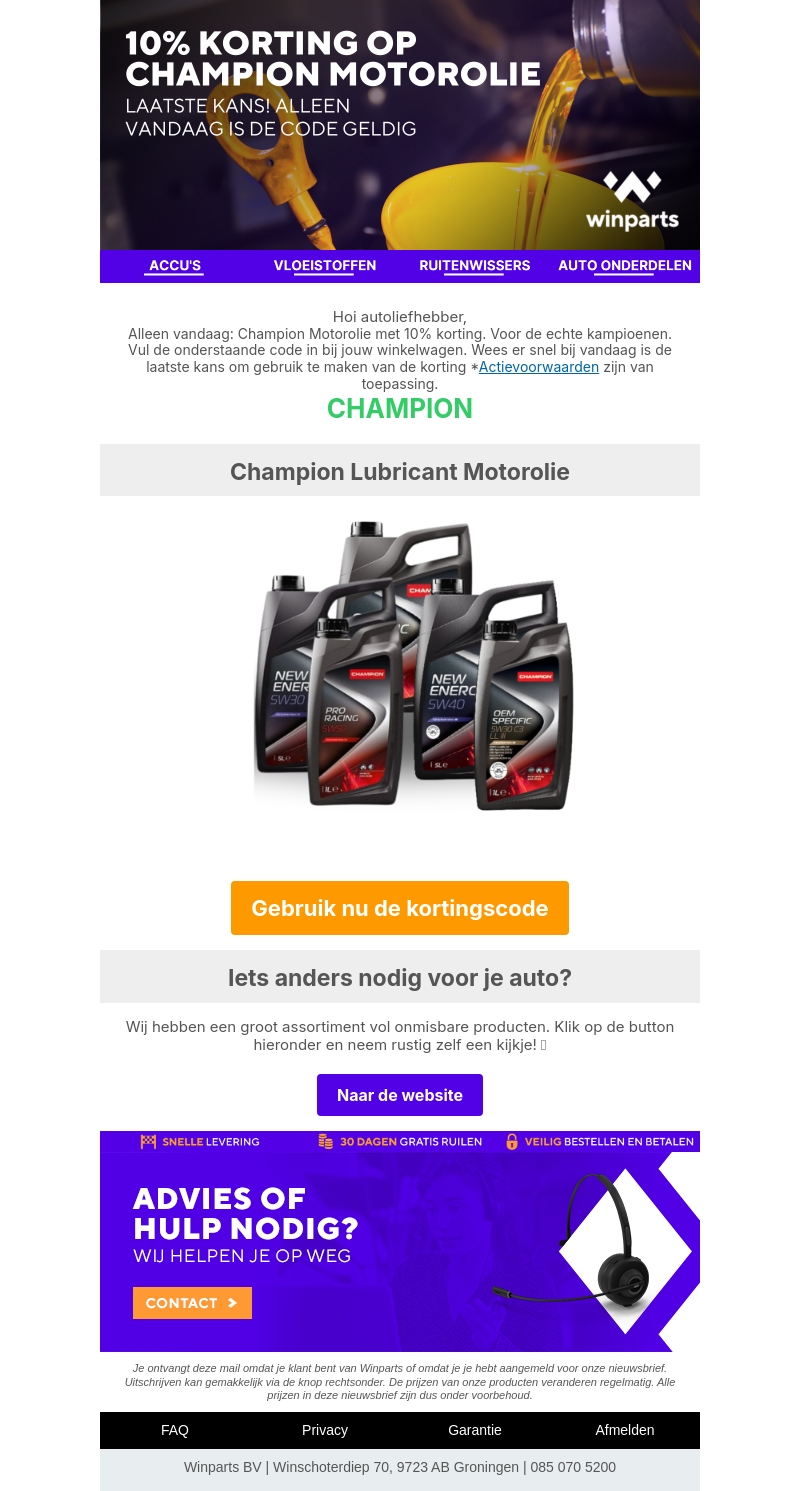 Laatste kans! 10%Korting op Champion Motorolie 💥 Laatste kans! 10%Korting op Champion Motorolie 💥