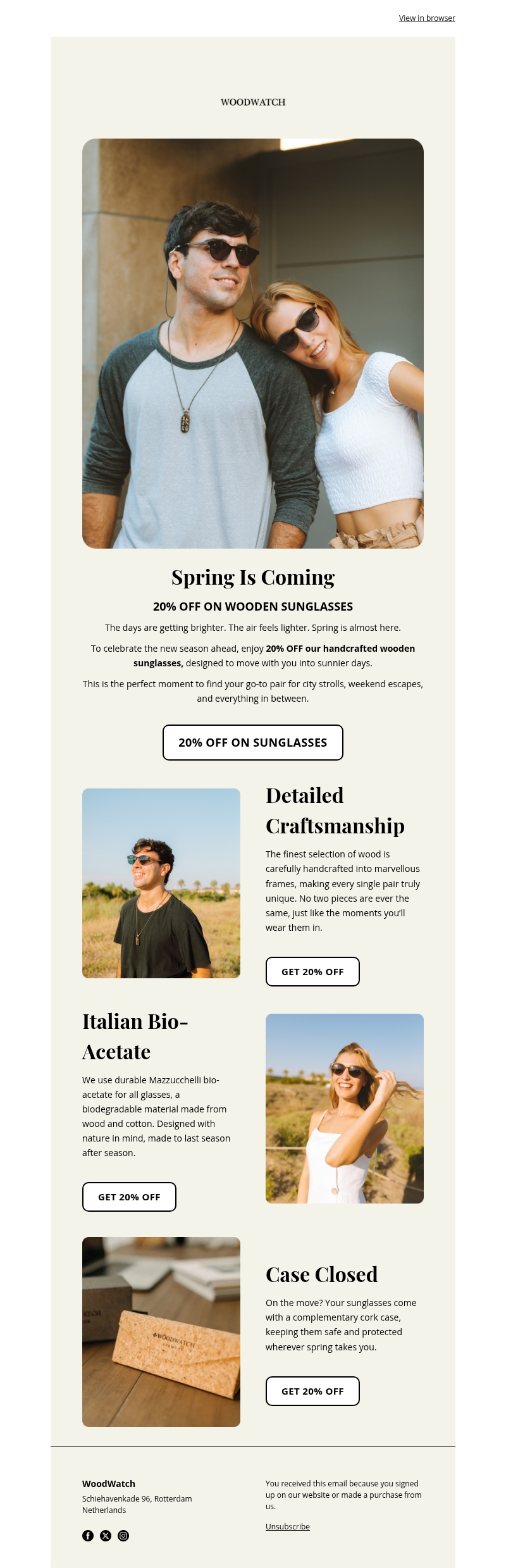 Spring is Coming 🌿 Enjoy 20% OFF Our Sunglasses Spring is Coming 🌿 Enjoy 20% OFF Our Sunglasses