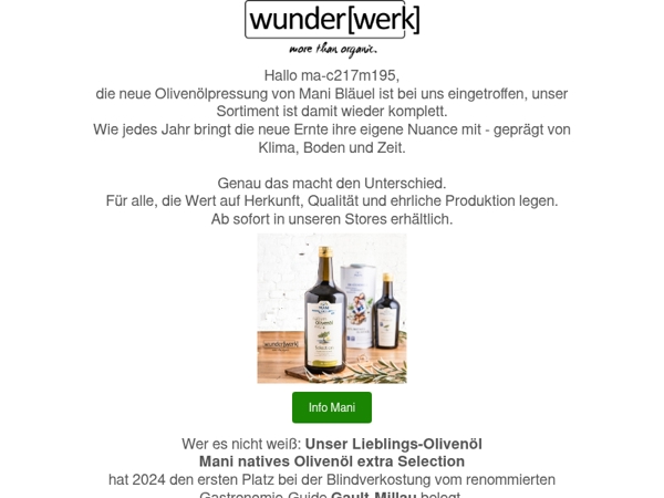 Neue Pressung Olivenöl eingetroffen ma-c217m195