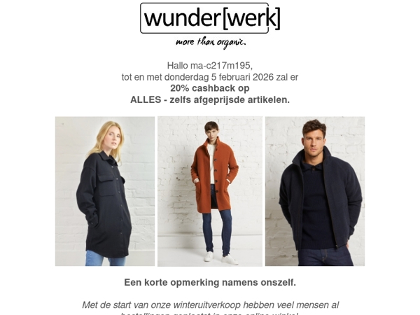 4 dagen 20% cashback op alles ma-c217m195