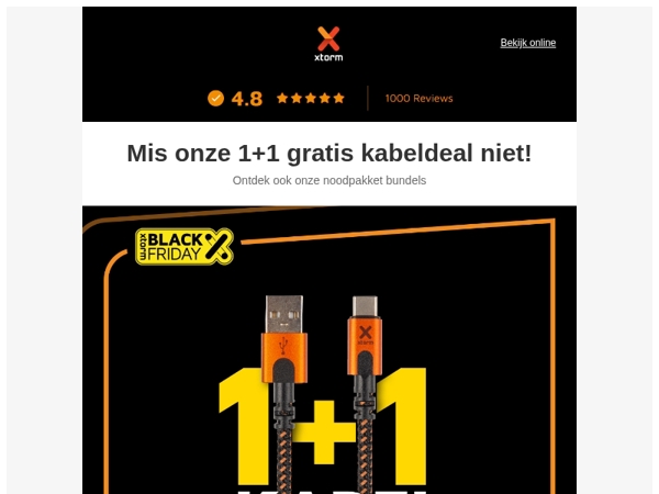Mis onze 1+1 gratis kabeldeal niet! 🎉