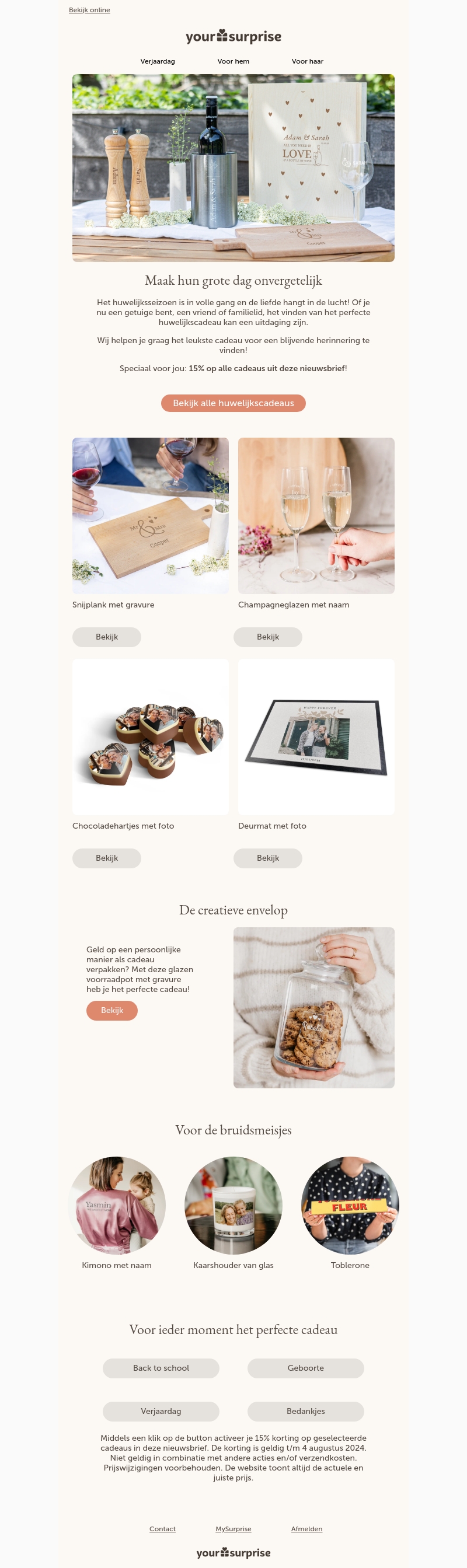 Vier de liefde met 15% korting op geselecteerde huwelijkscadeaus Vier de liefde met 15% korting op geselecteerde huwelijkscadeaus