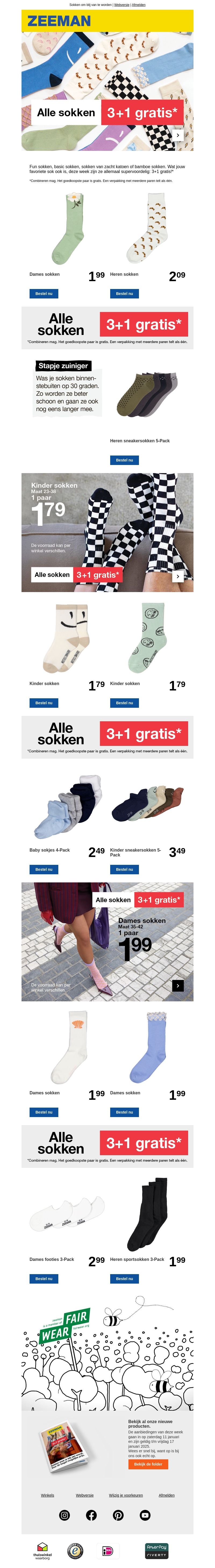 Nu alle sokken 3+1 gratis Nu alle sokken 3+1 gratis