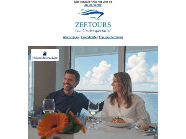 Uitnodiging: Eerste keer op cruise? Kom naar het Zeetours x Holland America Line event