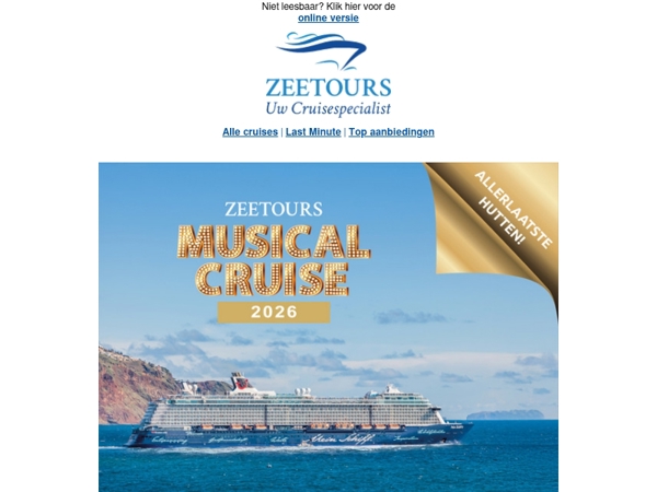 Nu of nooit: Laatste hutten voor de Zeetours Musical Cruise 2026