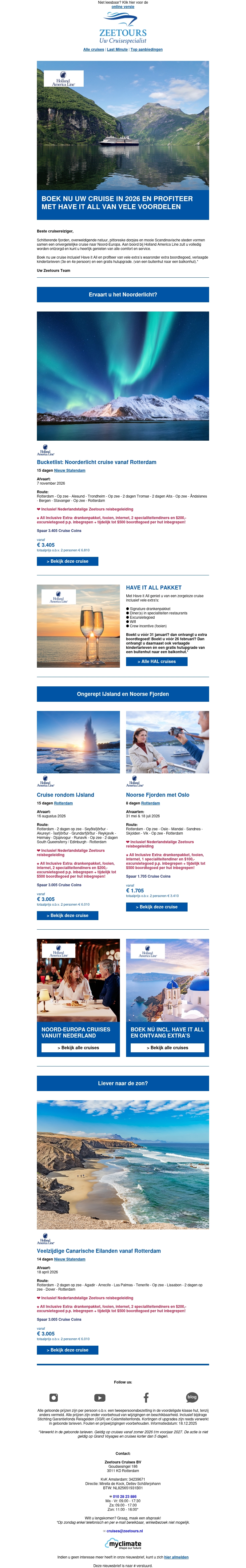 Profiteer nu: Holland America Line ‘Have it All’ inclusief upgrades en extra boordtegoed Profiteer nu: Holland America Line ‘Have it All’ inclusief upgrades en extra boordtegoed