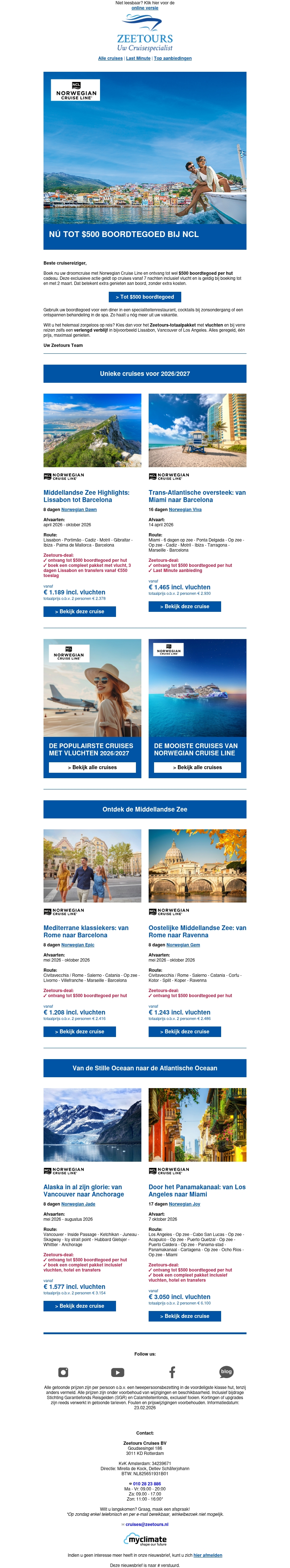 ⚡Unieke deal! Tot $500 boordtegoed per hut bij NCL ⚡Unieke deal! Tot $500 boordtegoed per hut bij NCL