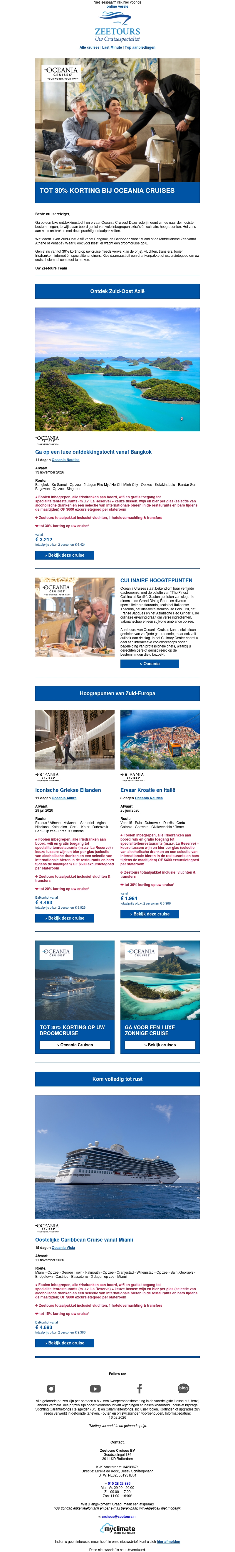 Tot 30% korting bij Oceania Cruises Tot 30% korting bij Oceania Cruises