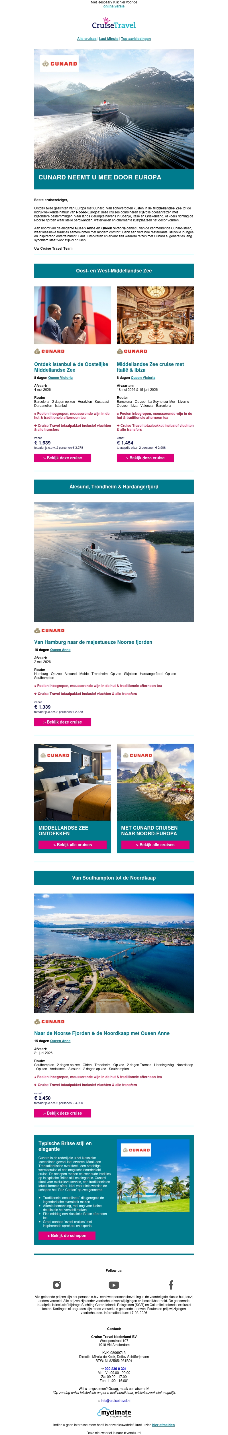 Cunard neemt u mee door Europa Cunard neemt u mee door Europa