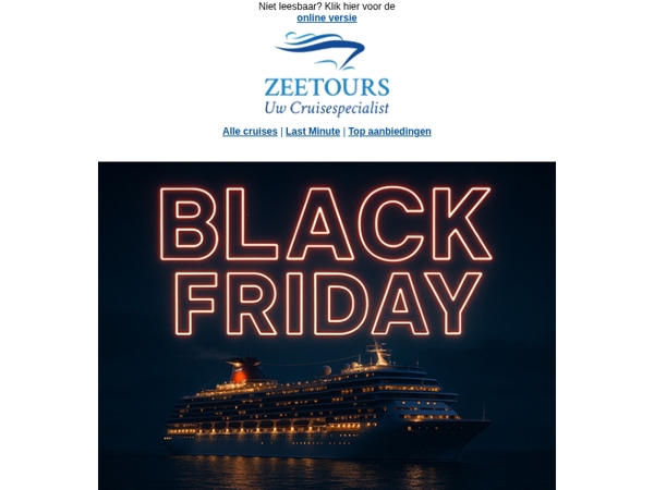 Laatste kans! Boek de populairste cruises van de maand november met Black Friday korting