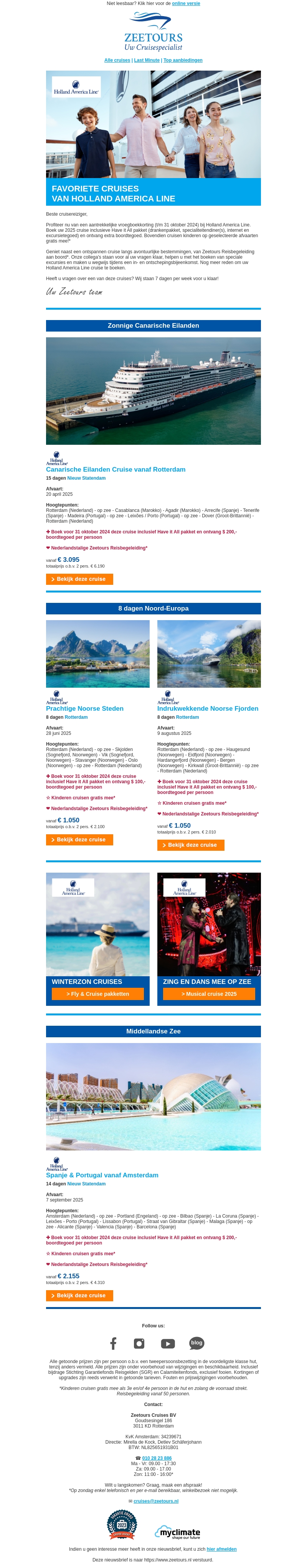 Favoriete cruises van Holland America Line Favoriete cruises van Holland America Line