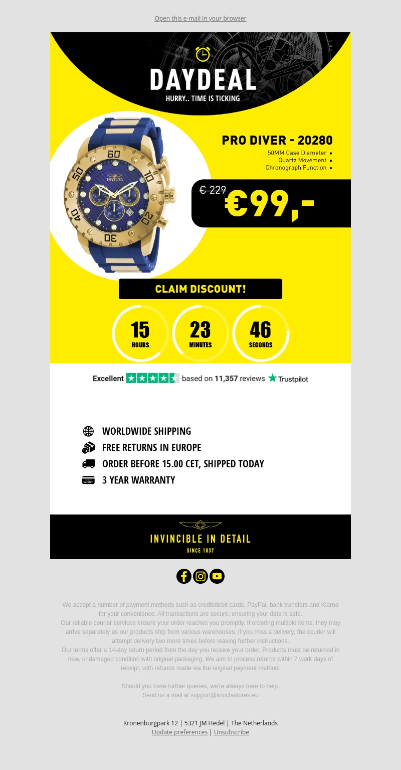 Today's Day Deal: Invicta Pro Diver Chronograph Today's Day Deal: Invicta Pro Diver Chronograph