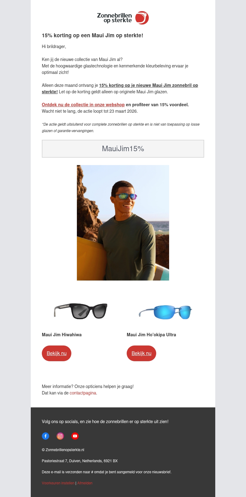 Brildrager, 15% korting op Maui Jim zonnebril op sterkte! Brildrager, 15% korting op Maui Jim zonnebril op sterkte!