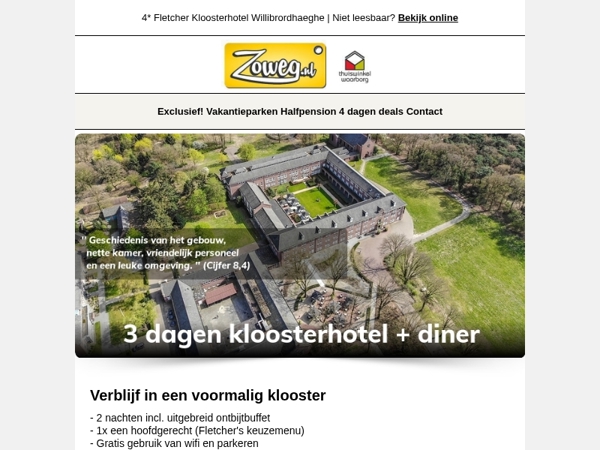 3 dagen Kloosterhotel + diner v.a. 89,-