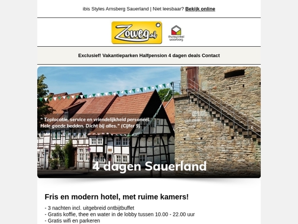 4 dagen Sauerland nu 79,- Op=Op