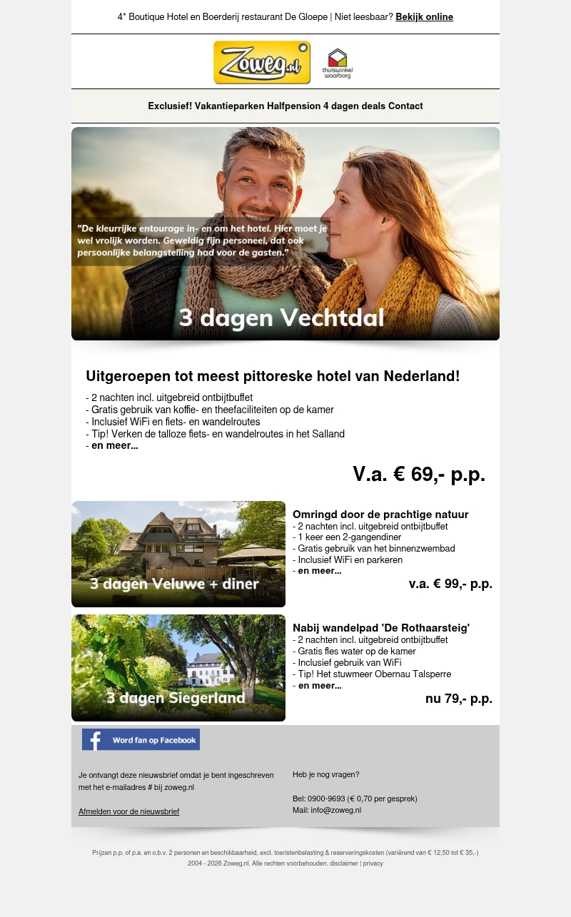 3 dagen Vechtdal v.a. 69,- 3 dagen Vechtdal v.a. 69,-