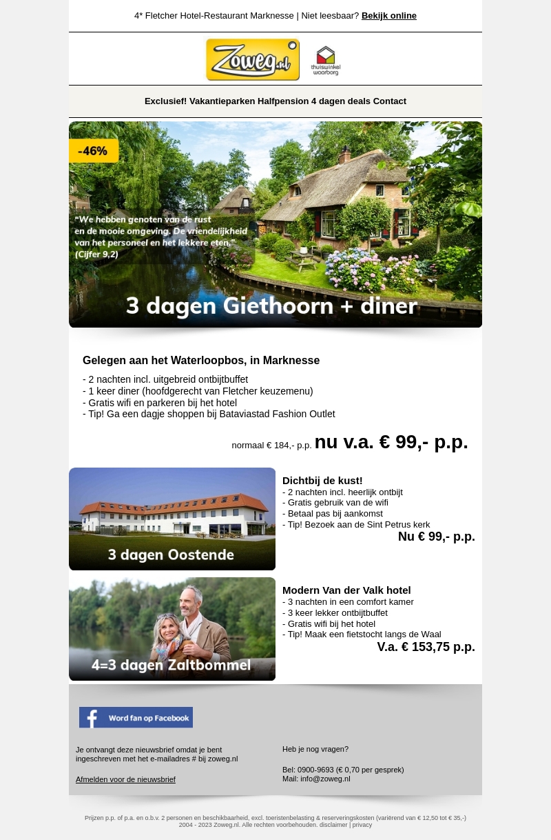 3 dagen Giethoorn + diner v.a 99,- 3 dagen Giethoorn + diner v.a 99,-