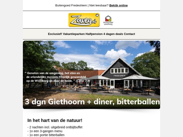 3 dagen Giethoorn + diner en bitterballen v.a. 75,-