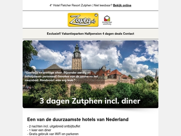 3 dagen Zutphen + diner v.a. 89,-