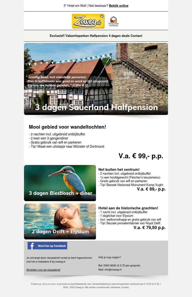 3 dagen Sauerland Halfpension v.a. 99,- 3 dagen Sauerland Halfpension v.a. 99,-
